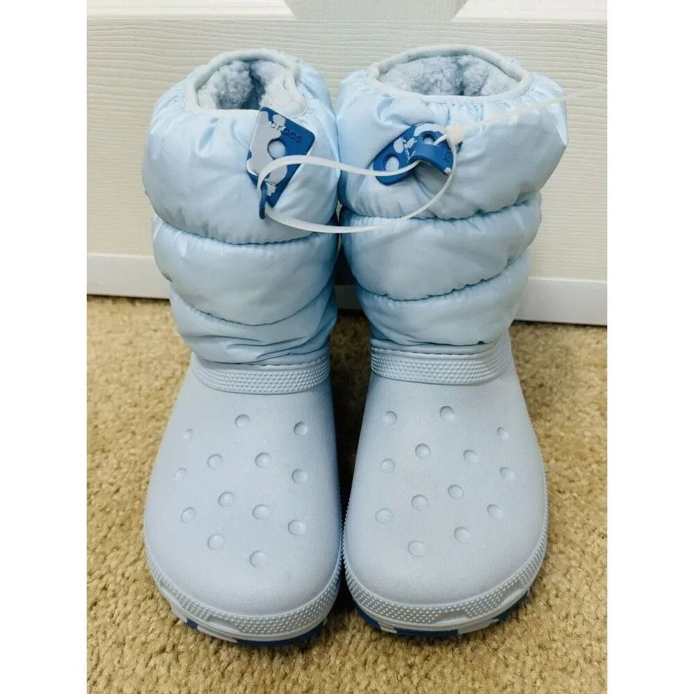 NWT Crocs Classic Lined Neo Puff Lt Blue Boots Kid's Size J5